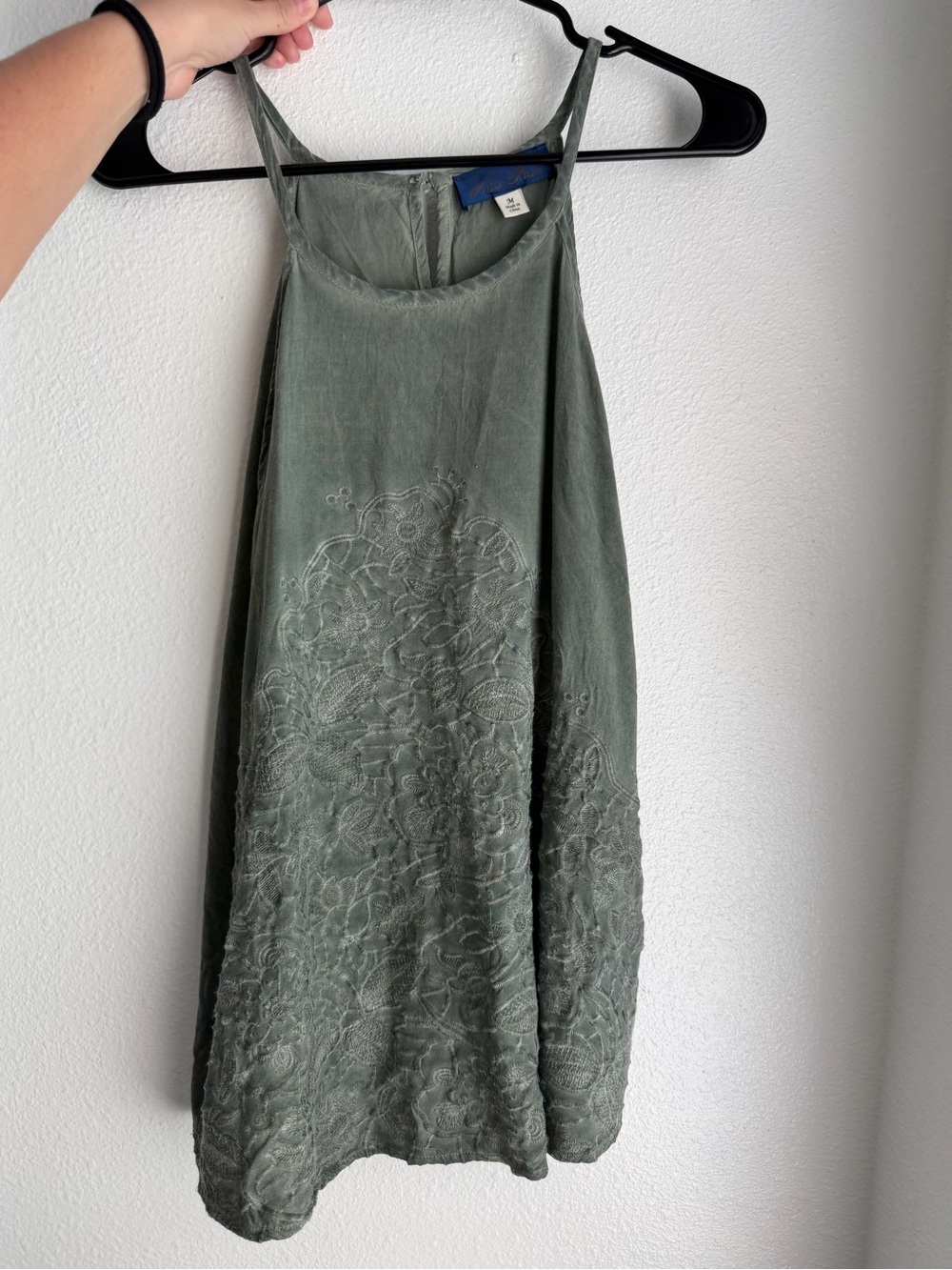 Blue Rain Olive Green Embroidered A-Line top